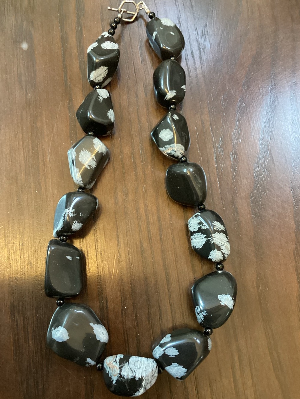 Handcrafted Snowflake Obsidian Bead Necklace - Black